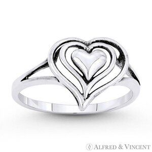 Triple-Heart Charm Stackable Love Promise Ring in .925 Sterling Silver - Size 5